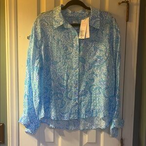 Lilly Pulitzer Seacoast Linen blue  Button-Up Shirt new with tags